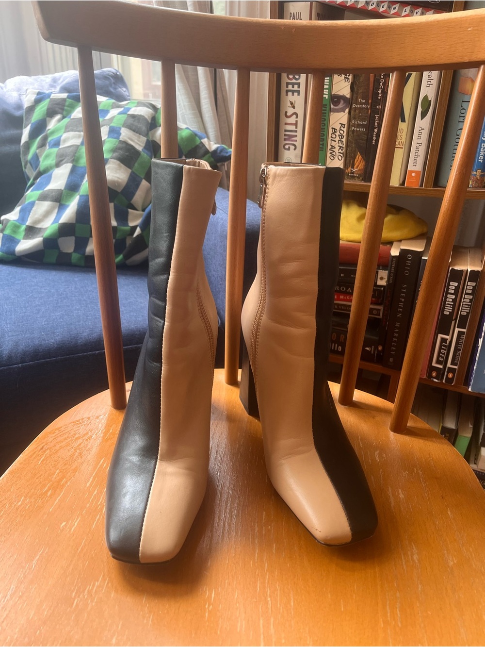 Two-Tone Black and Beige Women's Ankle Boots